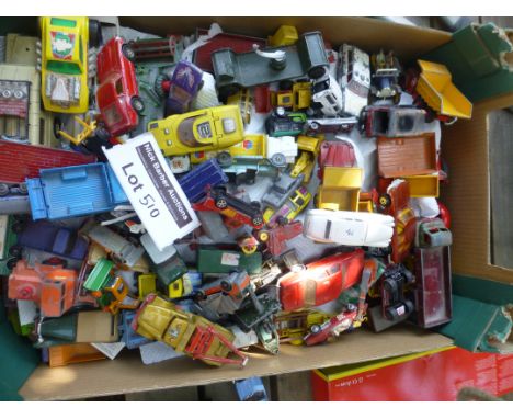 Die-cast : Large box of playworn die-cast incl Corgi, Matchbox, Huskey etc, big and heavy box, 2 layers.