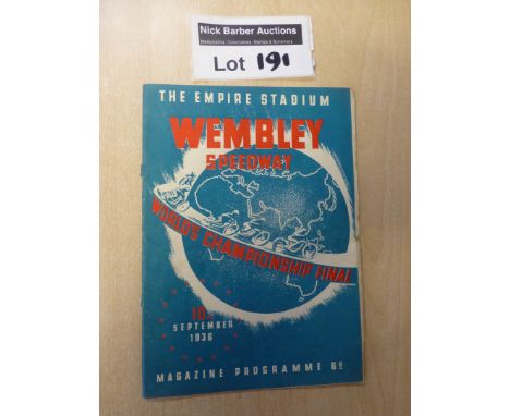 Speedway : Wembley - World Final - first ever final programme - 10.9.1936 - has been removed from book so back cover has a pa