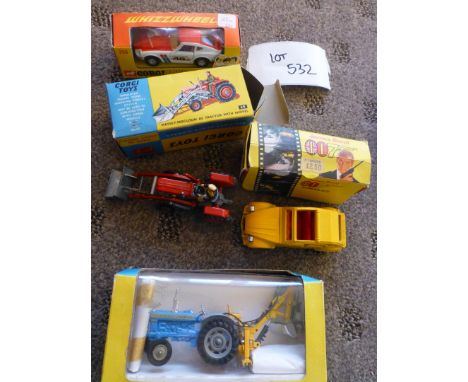 Die-cast : Corgi toys - 4 boxed vehicles incl 396 - Datsun 240Z, 72 Ford 5000 Tractor, 69-Massey Ferguson, James Bond Citroen