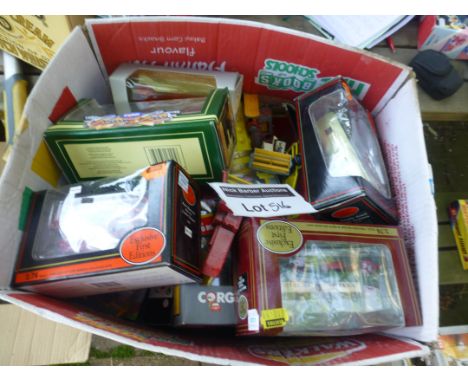 Die-cast : Box of boxed vehicles, Hot Wheels, EFE, Corgi, Dinky - more modern.