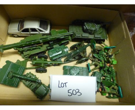 Die-cast : Nice collection of playworn inc Dinky, Military, Lesney, Corgi, plus Tri-ang wind up green tractor, nice lot.