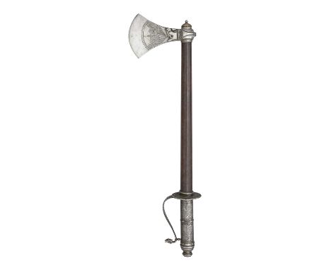 AN AXE (PHARASA), IN SOUTH INDIAN LATE 17TH CENTURY STYLE, 20TH CENTURY with wedge-shaped head formed with a curved leading e