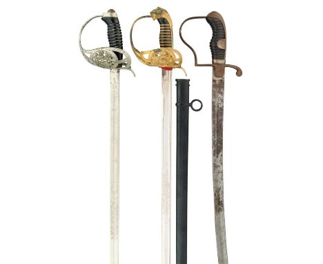 AN IMPERIAL GERMAN MODEL 1889 KINGS DRAGOON REGT NR. 26 CAVALRY SWORD, A BAVARIAN OFFICER'S SWORD, AND AN IMPERIAL GERMAN CAV