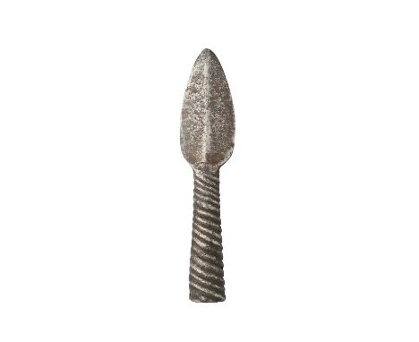 A EUROPEAN SPEARHEAD, LATE 16TH CENTURY with leaf-shaped head of hollowed flattened diamond section, and spirally-fluted tape