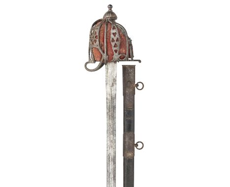 A SCOTTISH BASKET-HILTED BROADSWORD, LAST QUARTER OF THE 18TH CENTURY 
with double-edged blade formed with a long pair of ful