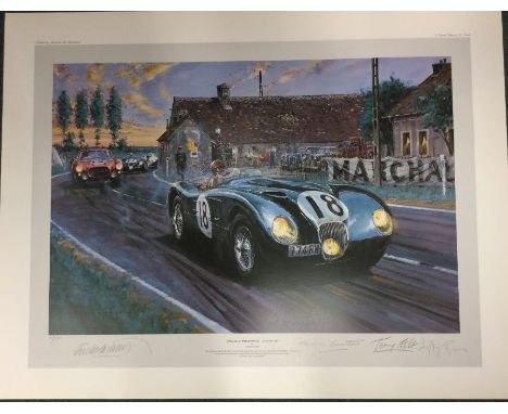 NICHOLAS WATTS (British b. 1947): An unframed limited edition lithograph print entitled 'Jaguar At White House - Le Mans 1953