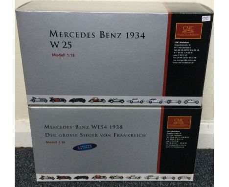 CMC: Two various boxed 1:18 scale Mercedes Benz model racing cars. Est. £100 - £200.