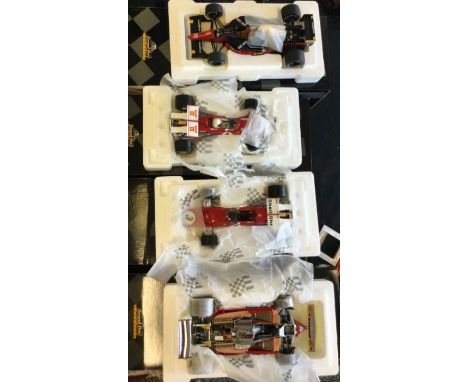 RACING LEGENDS: Four various 1:18 scale Ferrari boxed model racing cars. Est. £40 - £60.