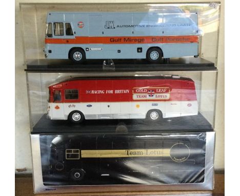 Three various 1:24 scale boxed model crew buses. Est. £30 - £40.