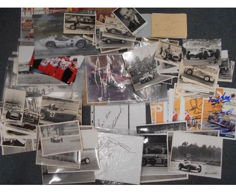 BOOKS: AUTOGRAPHS: A large collection of 150+ racing driver autographs, incl. J. Brabham, J. Surtees, D. Bell, E. Fittipaldi,