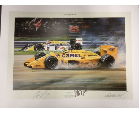 NICHOLAS WATTS (British b. 1947): An unframed limited edition lithograph print entitled 'Triple Champion' numbered 6 / 850 be