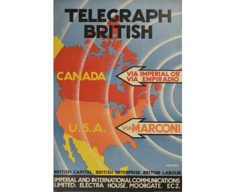 ***A. E. Halliwell (1905-1987) - Lithograph in colours - Poster - "Telegraph British via Imperial or via Empiradio", publishe