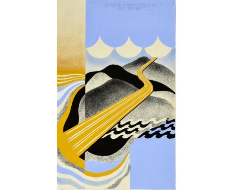 ***A. E. Halliwell (1905-1987) - Pencil and Gouache - Poster - Abstract landscape with road, rail and sea, unsigned, circa la