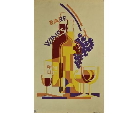 ***A. E. Halliwell (1905-1987) - Pencil and gouache - Poster - "Rare Wines", signed with stamp, circa late 1920s, 30ins x 18.