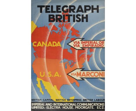 ***A. E. Halliwell (1905-1987) - Lithograph in colours - Poster - "Telegraph British via Imperial or via Emperadio" published