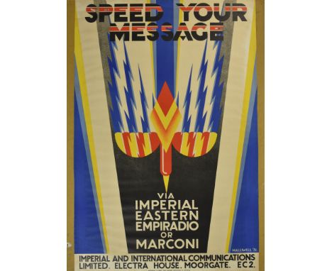 ***A. E. Halliwell (1905-1987) - Lithograph in colours - Poster - "Speed Your Message via Imperial Eastern Empiradio or Marco