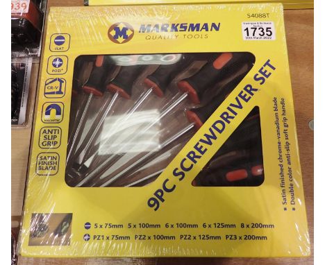 Marksman nine piece screwdriver set. P&amp;P Group 2 (£18+VAT for the first lot and £3+VAT for subsequent lots) 