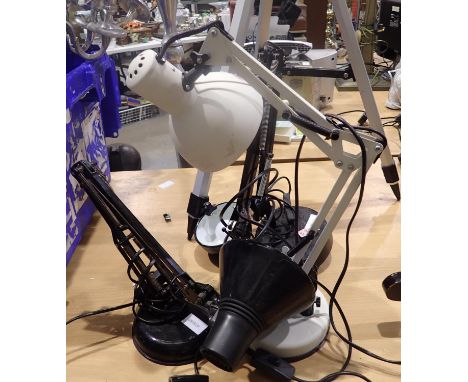 Three anglepoise type lamps, H: 60 cm. Not available for in-house P&amp;P, contact Paul O'Hea at Mailboxes on 01925 659133
Co