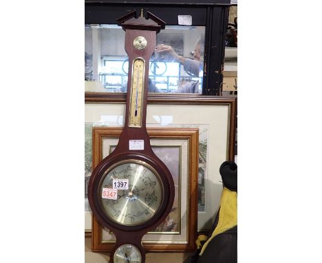 Mixed items to include a framed mirror, two prints and a barometer, H: 70 cm. Not available for in-house P&amp;P, contact Pau