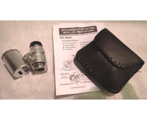 New old stock 60x magnifier jewellery/currency detecting loupe with LED light and storage pouch. P&amp;P Group 1 (£14+VAT for
