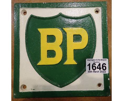 Cast iron square BP plaque. P&amp;P Group 2 (£18+VAT for the first lot and £3+VAT for subsequent lots) 