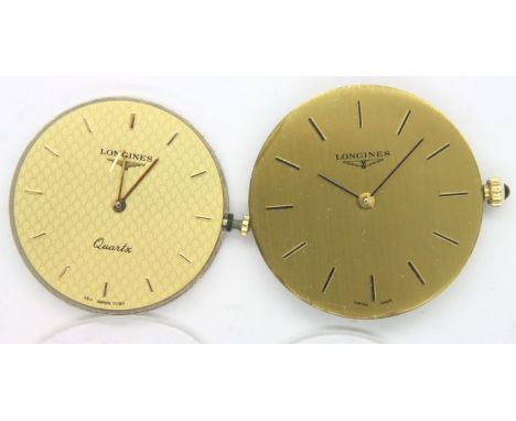 Longines; two gents wristwatch movements, quartz and mechanical, no 1012. P&amp;P Group 1 (£14+VAT for the first lot and £1+V
