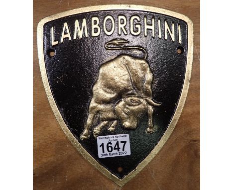 Cast iron Lamborghini plaque, 24 x 26 cm. P&amp;P Group 2 (£18+VAT for the first lot and £3+VAT for subsequent lots) 