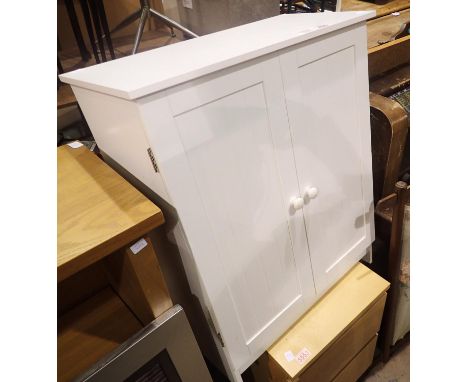 Beech two drawer bedside table and a white two door single shelf cupboard, 60 x 30 x 75 cm H. Not available for in-house P&am