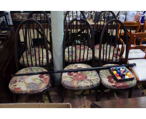 Set of six Ercol Quaker back dining chairs