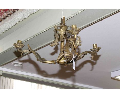 Brass foliate design three branch ceiling light