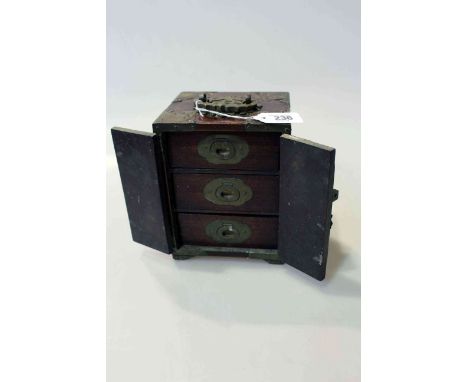 Chinese table cabinet of three drawers with brass mounts