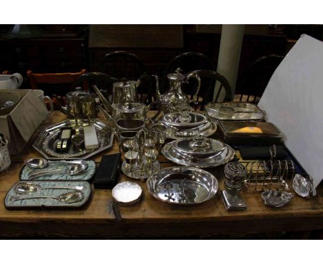 Good collection of EP wares including two entree dishes, Victorian tea service, coffee pot, etc