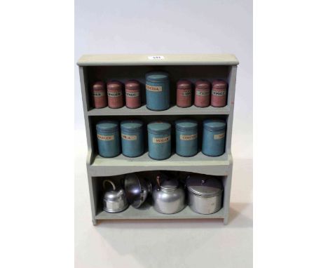 Vintage children's kitchen storage shelf with cans by L. Bros Ltd, London, 39cm by 32cm