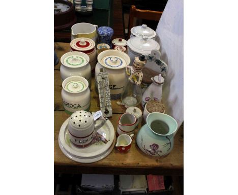 Vintage kitchen storage jars, oven thermometer, etc