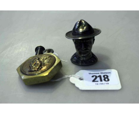 Hexagonal brass naughty peep hole lighter and Mountie vesta case (2)