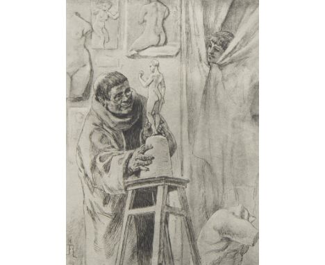 Félicien ROPS (1833-1898), lithograph Le moine amateur, monogrammed in the plate and monogrammed in red pencilFélicien ROPS (