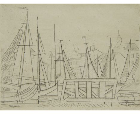 Floris JESPERS (1889-1965), etching Boats in the harbour, numbered 3/20 and signed in the plateFloris JESPERS (1889-1965), et