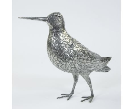 Silver woodcock, the bécasse, hunting trophy with inscription 'En souvenir (Bécasse)', circa 1900, typical object in memory o