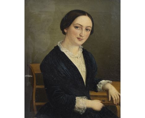19th century oil on canvas portrait of a lady in original Empire frame, Germany, 1st half 19th century19e eeuwse olie op doek