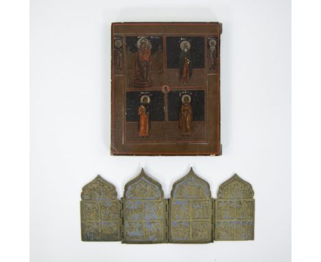 A bronze travel icon and 19th century Russian iconEen bronzen reisikoon en 19e eeuws Russisch ikoon26.5 x 21.5 &amp; 16 x 9 (