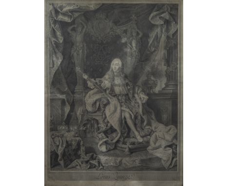 Nicolas Gabriel DUPUIS (1698-1771), engraving LOUIS XV en 1753, portrait de Louis XV assis sur son trôneNicolas Gabriel DUPUI