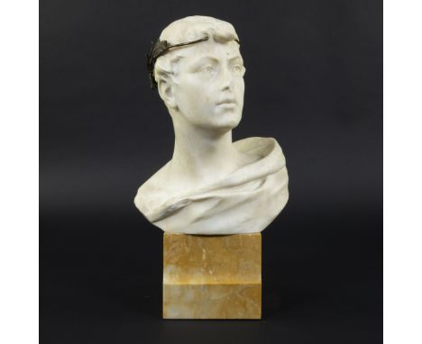 Julius Paul SCHMIDT-FELLING (1835-1920) (attributed), bust of a young victor in alabaster with bronze on a Siena marble base,