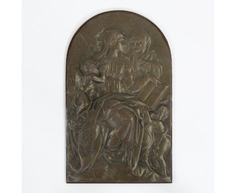 Barbedienne bronze plaque with the biblical image of Mary with Anna, Joachim and the boy John1820, signedBarbedienne bronzen 