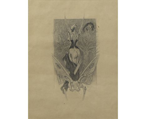 Félicien ROPS (1833-1898), etching The initiation of love, signedFélicien ROPS (1833-1898), ets De liefdesinwijding, getekend