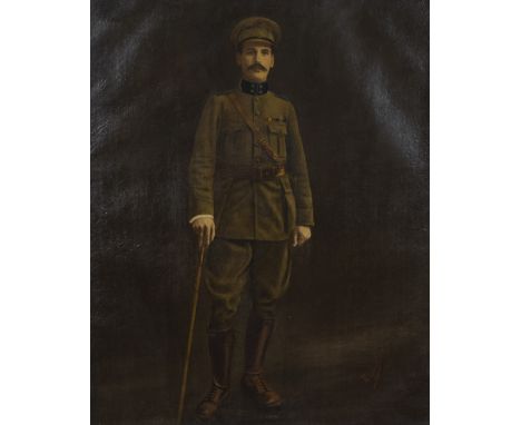 Oil on canvas portrait of a Belgian soldier artillery, signed and dated 1921Olie op doek portret van een Belgische soldaat ar