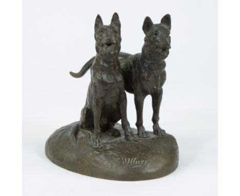 Gaston D'ILLIERS (1876-1932/52), bronze group of 2 dogs, signedGaston D'ILLIERS (1876-1932/52), bronzen groep van 2 honden, g