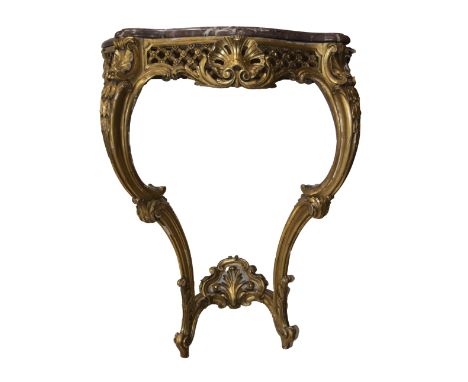 Gilded wood wall console with marble top consoleVerguld houten muurconsole met marmeren bladconsole98 x 80 x 40 cm