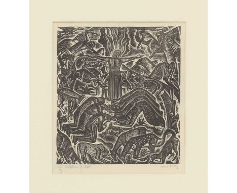 * David Jones (1895-1974)'Sacrifice of Noah;The Drowning of the Wicked, from The Chester Play of the Deluge', 1926-7two, wood