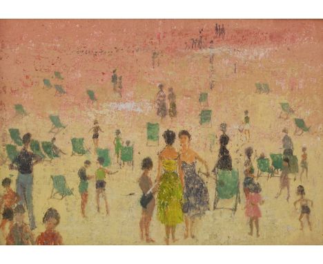 * Lionel Bulmer (1919-1992)'Figures and Deck Chairs'oil on canvas laid on board24 x 33.5cmProvenance: With Messum's, 2002, no