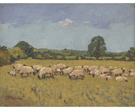* James Kidwell Popham (1884-1966)Sheep grazing in a meadowsigned 'J K Popham' l.l., oil on canvas35.5 x 46cmJames Popham was